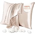 100% Mulberry Silk Pillow Cases Silk Pillowcases for Hair and Skin Both Side Real Silk Pillowcases Hidden Zipper 21 Momme Silk Pillow Covers（Beige, Standard：20"x26",1pcs）
