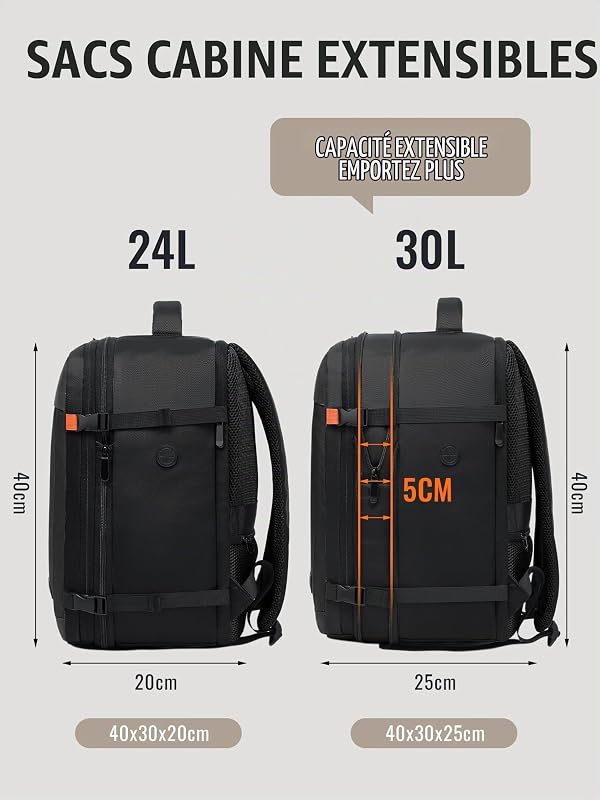 sac a dos voyage cabine avion 40x30x20 Extensible 24-30L Ryanair