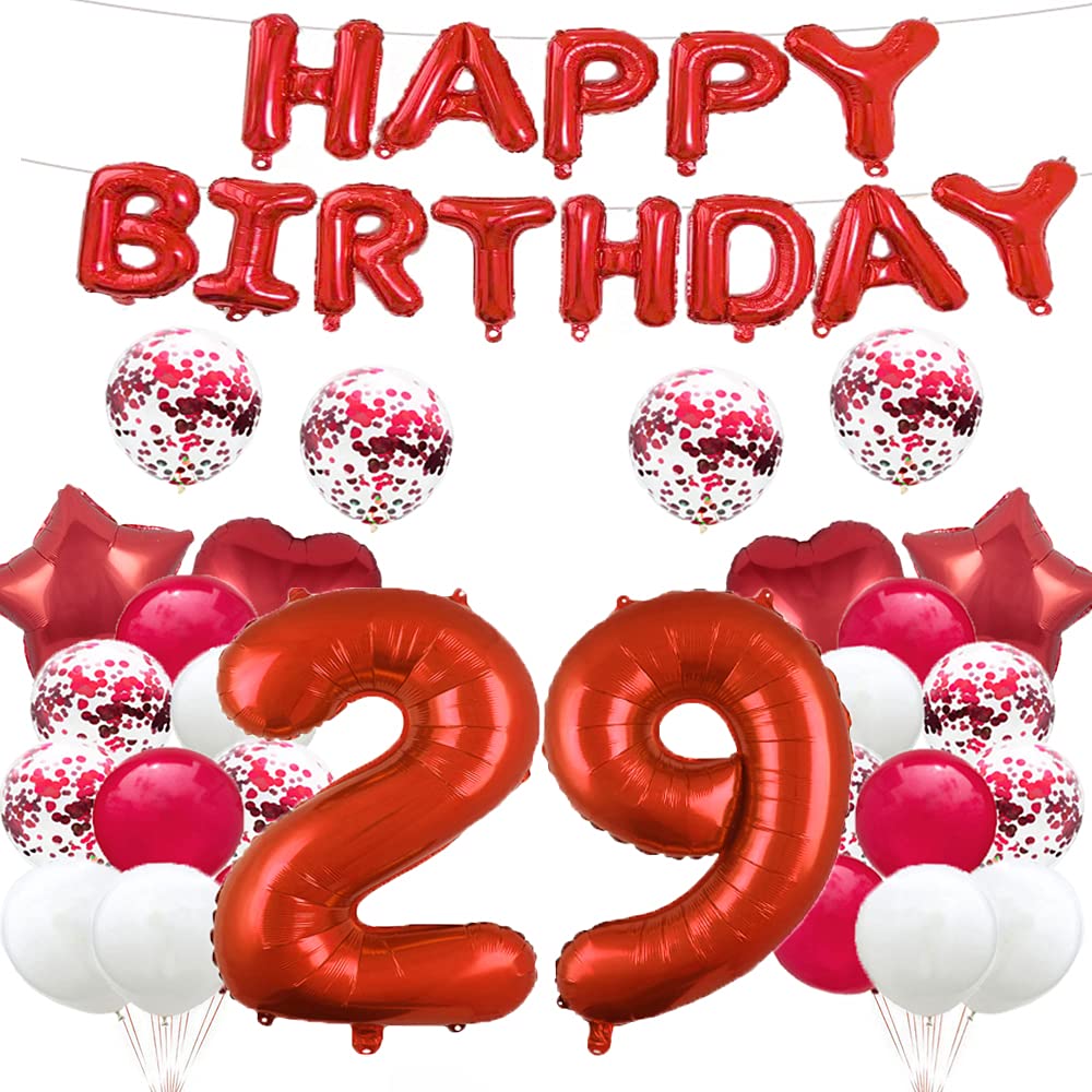 29th Birthday Balloon 29th Birthday Decorations Red 29 Balloons Happy 29th Birthday Party Supplies Number 29 Foil Mylar Balloons Latex Balloon Gifts for Girls,Boys,Women,Men