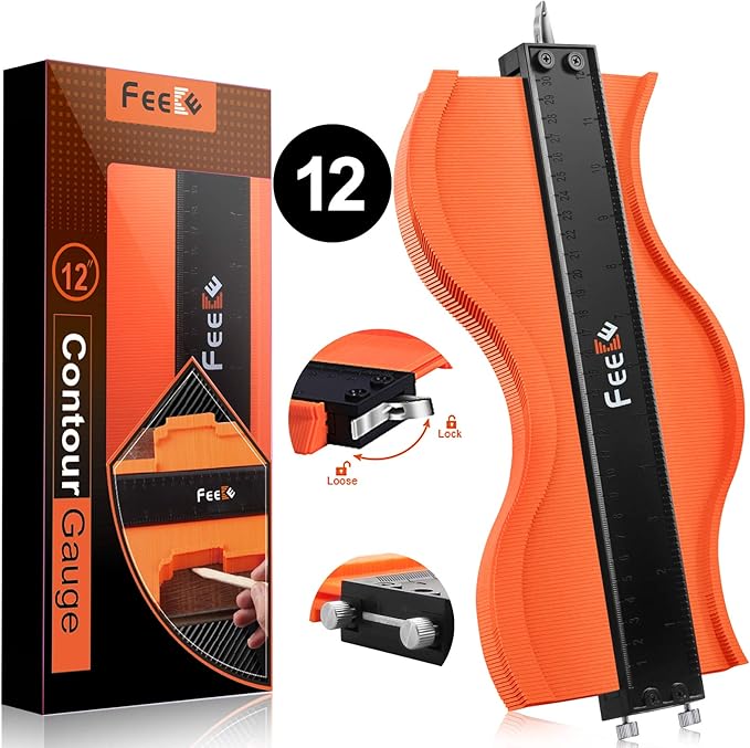Feeke Contour Gauge(12 Inch) Profile Tool, Contour Rulers with Lock