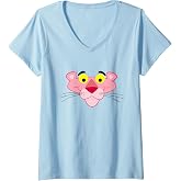 Womens Pink Panther Face V-Neck T-Shirt