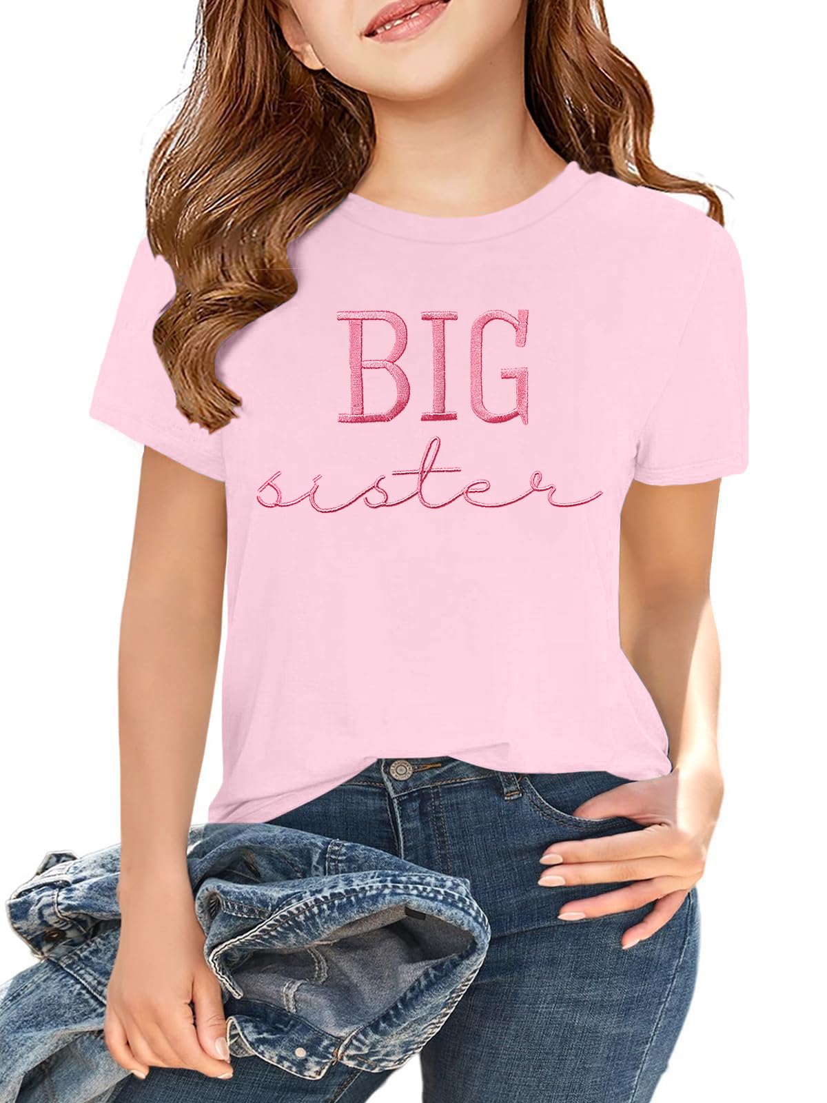 Photo 1 of LAZYCHILD in My Big Sister Era Shirt: Girl Big Sister Shirts Toddler Announcement Gifts Short Sleeve Tops Pink