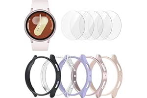 BHARVEST [5+5 Pack] Galaxy Watch 7 40mm Screen Protector, Waterproof Case Protective Cover+Tempered Glass Screen Protector Ultra-Thin Hard PC Guard Bumper for Samsung Galaxy Watch 7 40mm Women
