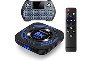 TRANSPEED Android TV Box 12.0 2GB 16GB Support 8K Dual-WiFi 2.4G 5.8G TV Box Android H618 Chipset with HDR10 BT4.0 USB 2.0 3D Ethernet with Mini Backlit Keyboard