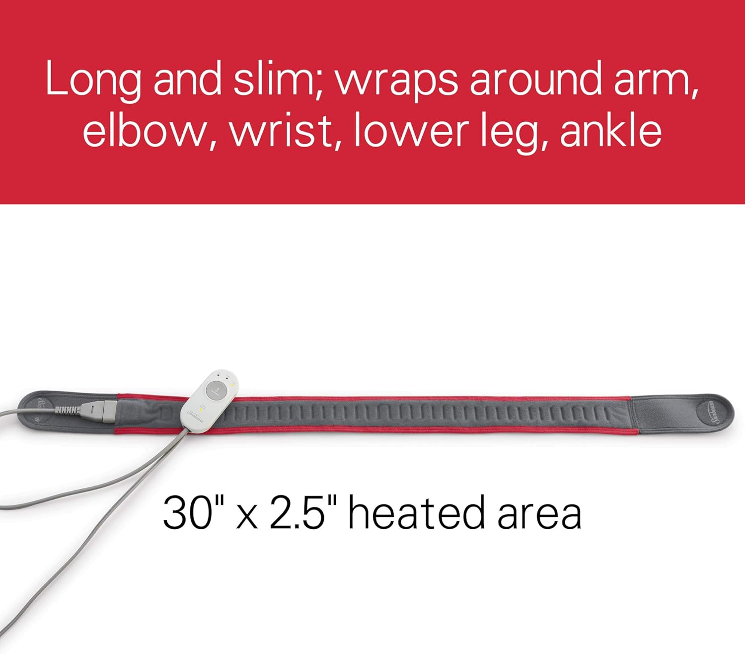 Sunbeam Flexfit Heating Pad Wrap for Pain Relief Customized Heating Pad for Multiple Areas Of The Body 3 Heat Settings With 2 Hour Auto-off 42 X 2.5", Grey/Red: Health & Personal Care