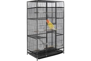 Klmnop Adjustable Bird Cage Netting Seed Catcher, Large Airy Soft Birdcage Skirt Guard Nylon Mesh for Parrot Parakeet Macaw Round Square Cages(118 x 29.5 Inch, Black)