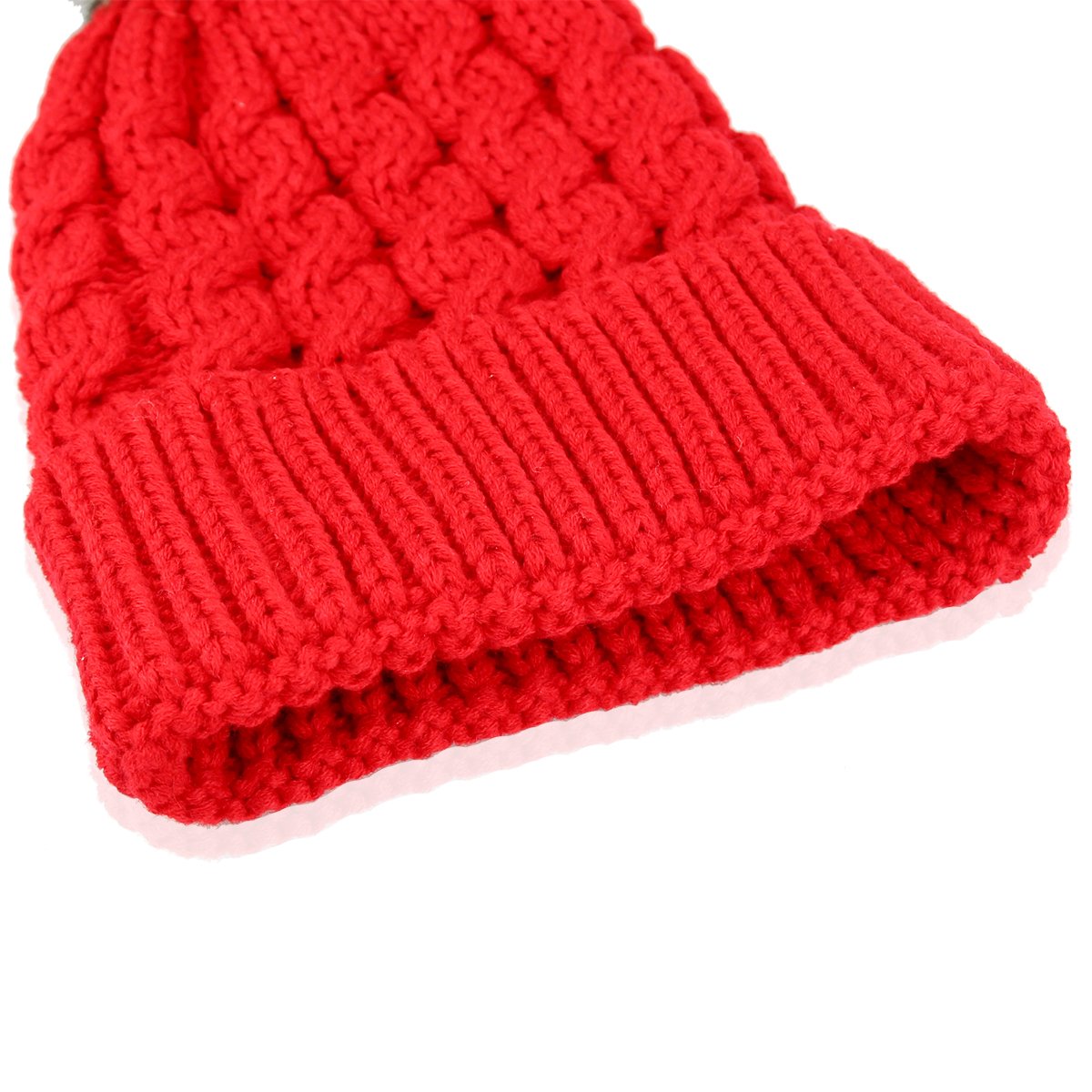 2 Pack Womens Knitted Chunky Beanie Faux Fur Pom Pom Beanie