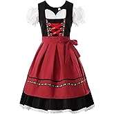 ReliBeauty Dirndl Dresses Women Traditional Oktoberfest Costume 2 Piece Red