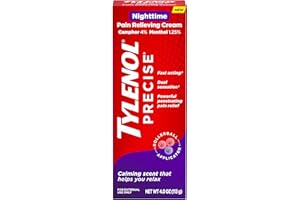 Tylenol Precise Nighttime Pain Relieving Cream, Topical Relief with 4% Camphor & 1.25% Menthol for Fast Acting & Penetrating Joint & Muscle Pain Relief, Calming Scent for Relaxation, 4 oz