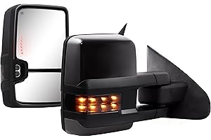 SANOOER Towing Mirrors for 2014-2018 Chevy Silverado GMC Sierra 1500 2500 HD 3500 HD with Power Glass LED Arrow Turn Signal Light Backup Lamp Running Light Heated Extendable Pair Set (Black Painted)