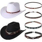 Zhamate 2 Pcs Western Cowboy Hats with Decorative Bands Cowgirl Hats for Women and Men Black White