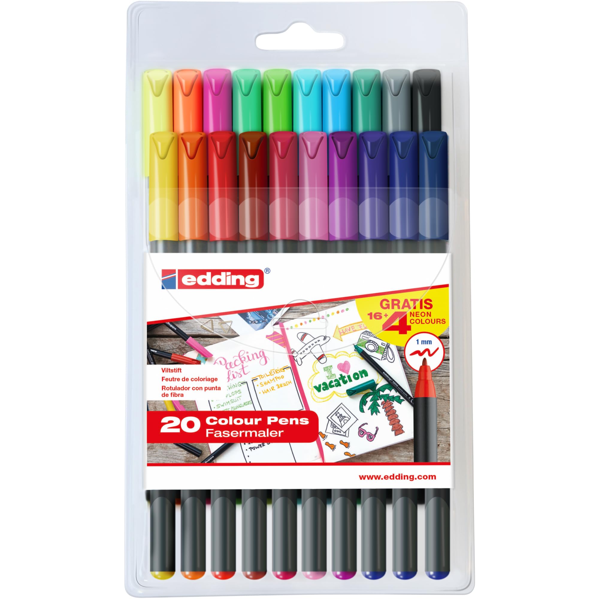 edding e1200-20S – Colour Pens, Pack with 16+4 Colours, ROT. 1200 Colours 1-12, 14, 17, 19, 20, 58, 83, 87, 88