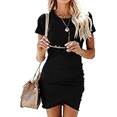 BTFBM Women’s Summer Dresses 2026 Casual Bodycon Mini Dress Short Sleeve Crew Neck Mini Ruched Spring Beach Vacation Outfits
