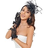 20s 50s Pillbox Derby Fascinator Hat Veil Feather Fascinators Hair Clip Wedding Tea Party Hat and Short Lace Gloves for Women