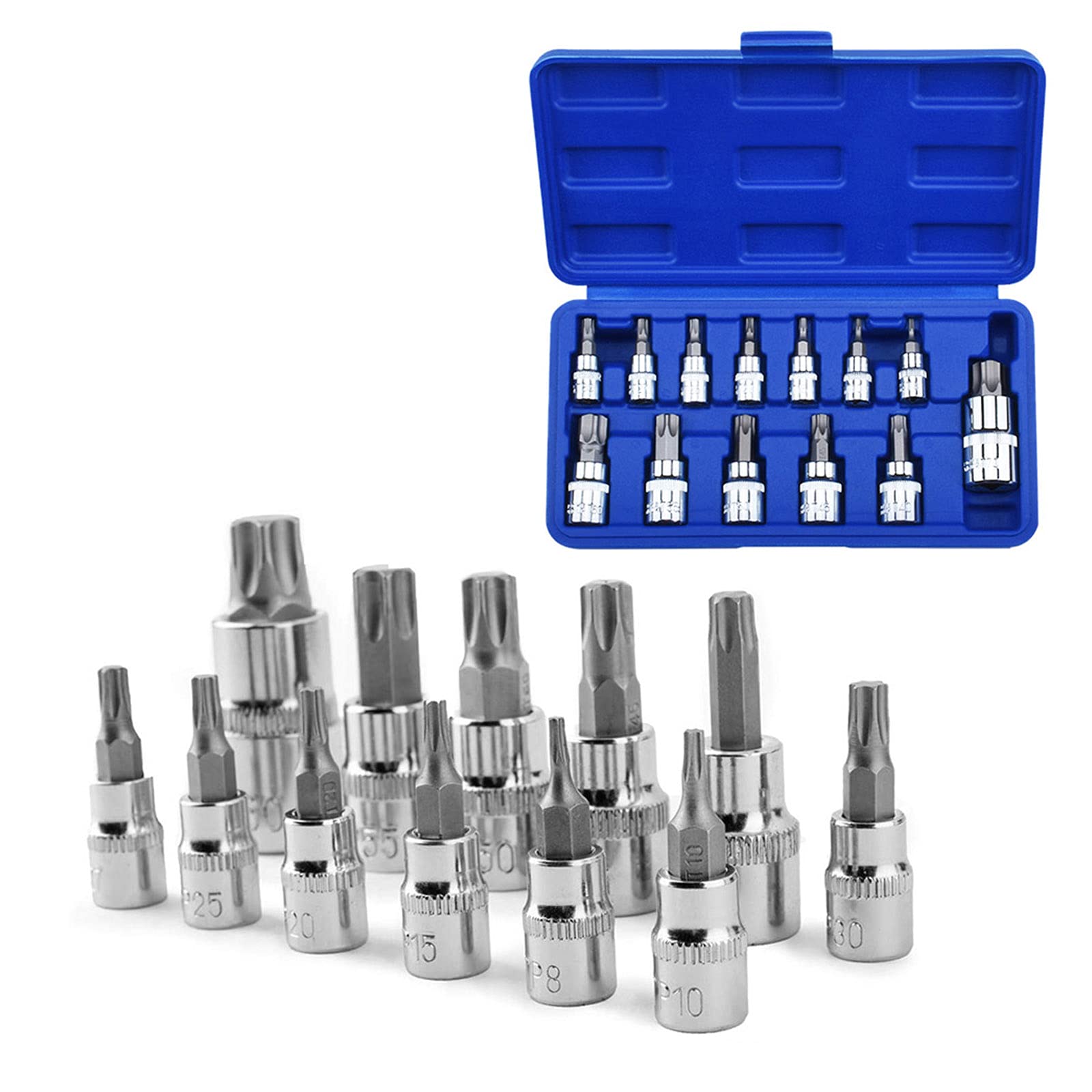 nutmanel 13pcs Torx Bit Socket Set, 1/4" Star Socket Torx Bit Metric Premium S2 Alloy Steel Cr-V Hex Bit Screwdriver Bit T8 / T10 / T15 / T20 / T25 / T27 / T30 / T40 / T45 / T50 / T55 / T60 / T70