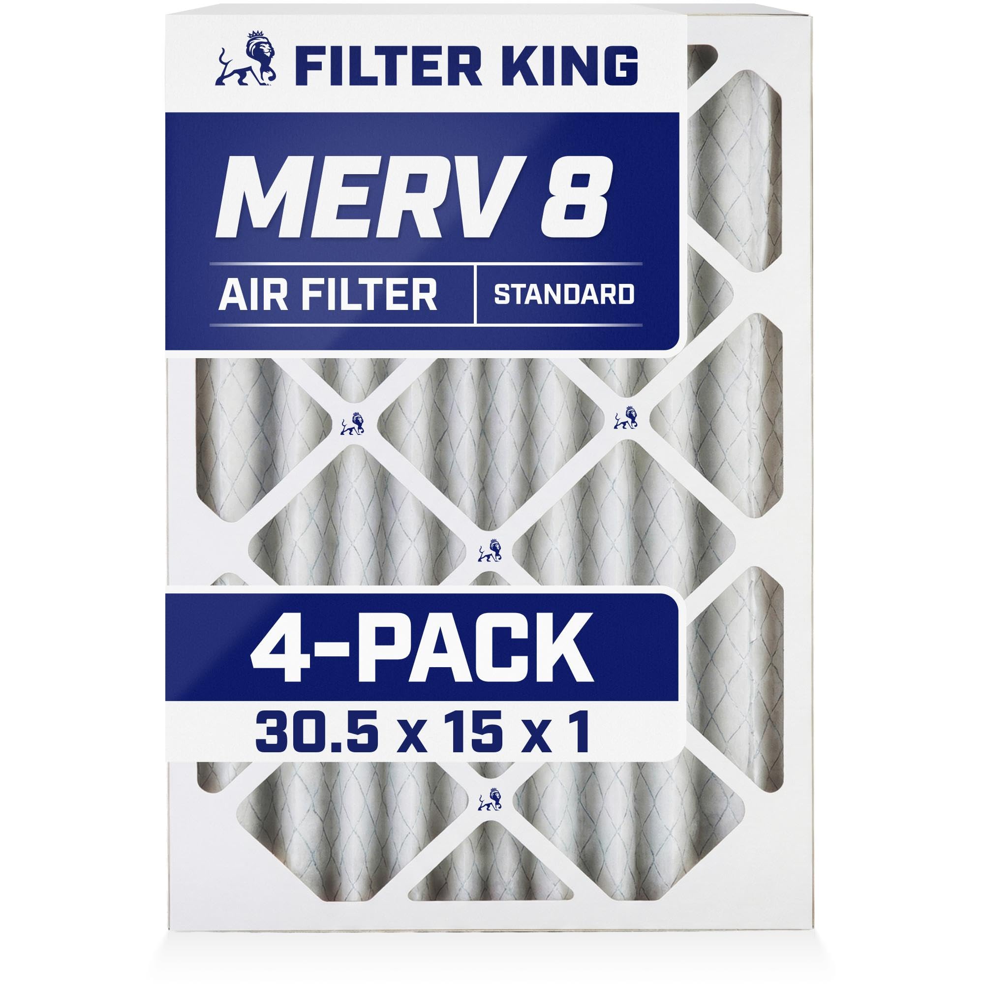 Filter King 30.5x15x1 Air Filter | 4-PACK | MERV 8 HVAC Pleated A/C Furnace Filters | MADE IN USA | Actual Size: 30.5 x 15 x .75" Image