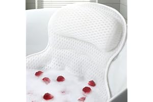 Bath Pillow，Ergonomic Luxury Bathtub Pillow， Bath Tub Pillow Headrest for Tub Neck and Back Support Soft 4D Breathable Air Me
