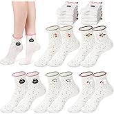 Chicingyou 10 Pcs Women Ruffle Sock with Coquette Bow Heart Animal Cute Girly Cotton Crew Sock Valentine's Day Gift