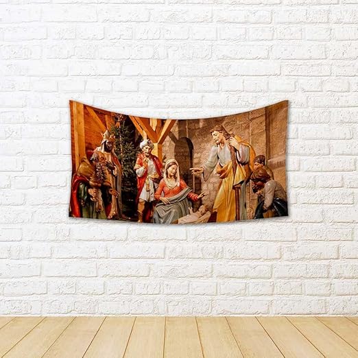 ArtzFolio Christmas Nativity Scene Silk Tapestry Wall Hanging, 35.4 X 19.9Inch Amazon.in Home