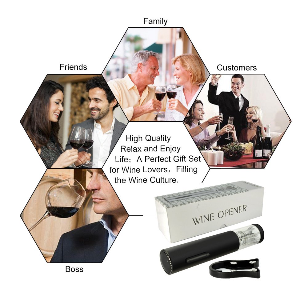 Wine Bottle Opener Aluminum Alloy Rechargeable Wine Opener Set with Foil Cutter,Built-in NiMH Battery and Opens Up to 30 Bottles on a Single Charge … (WO-K06-FBM)