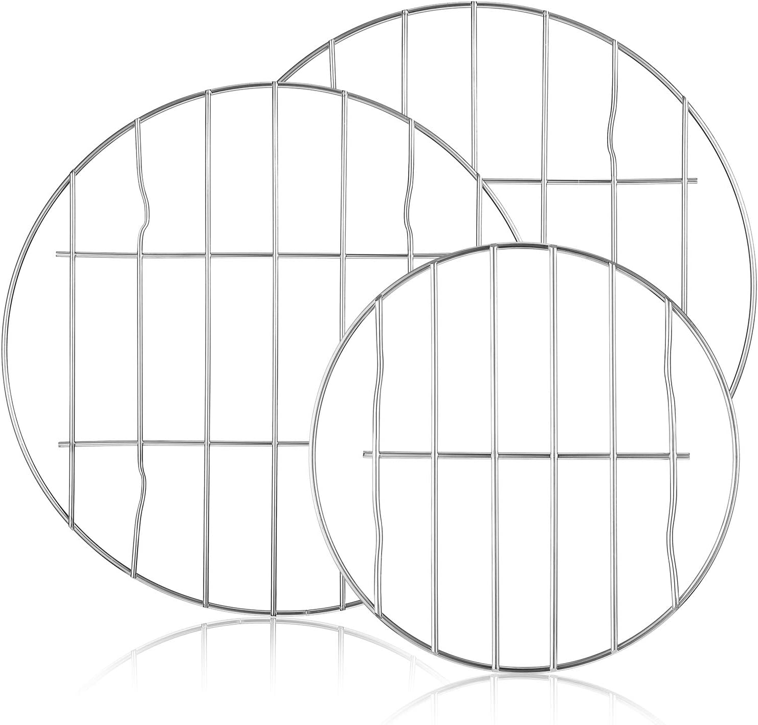 3 Pieces Round Cooling Cooking Racks Stainless Steel Round Steaming Baking Rack Multipurpose Baking Racks for Canning Air Fryer and Pressure Cooker, Dishwasher Safe, 9.8 Inch, 5.9 Inch