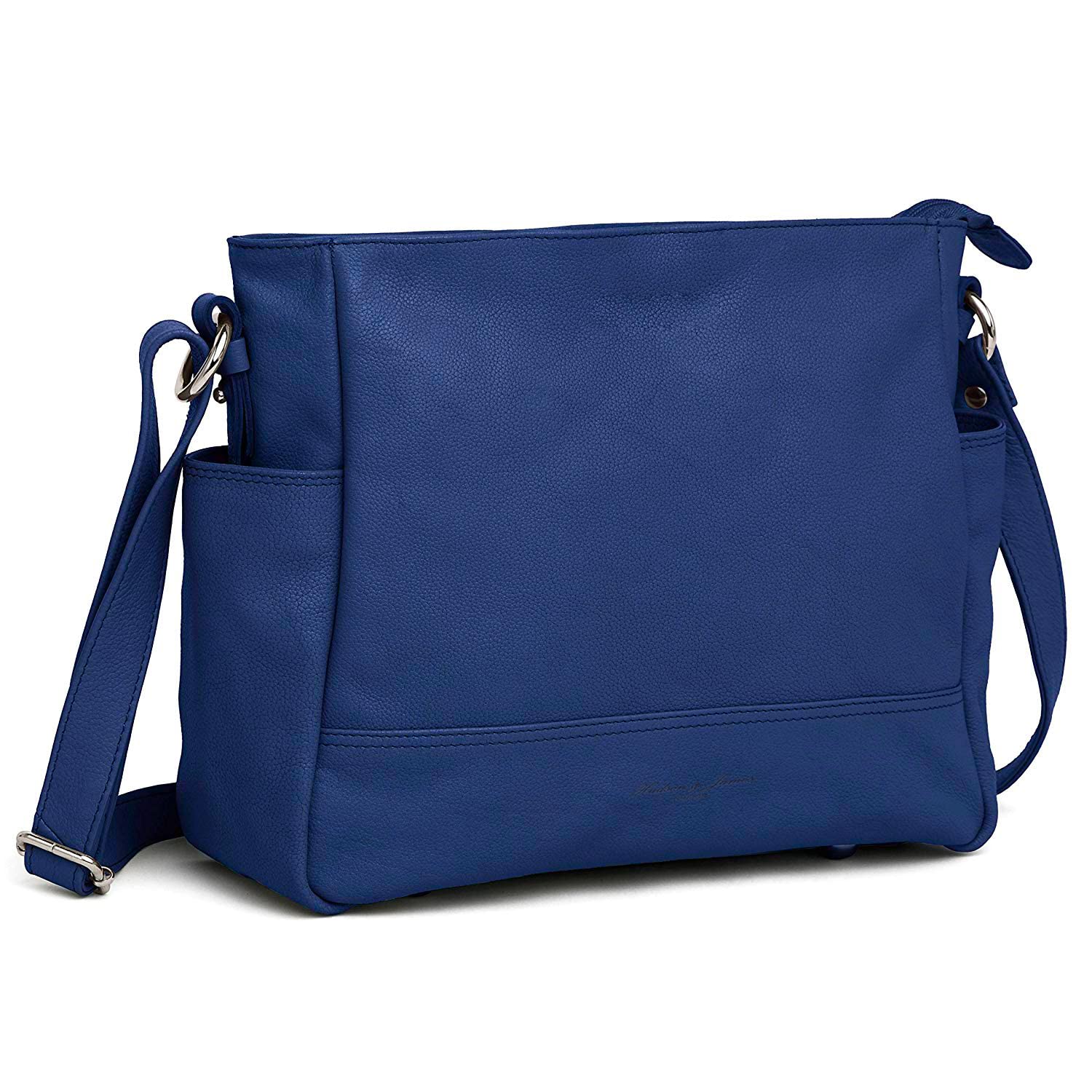 Hudson & James Designer Genuine Real Nappa Leather Handmade Women Ladies Travel Satchel Everyday Crossover Cross body Work iPad Shoulder Handbag Bag (Blue)