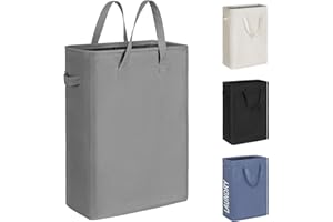 Chrislley 45L Slim Laundry Hamper Narrow Laundry Basket with Handle Foldable Dirty Clothes Portable Skinny Hamper Organizer Storage Bins (22 inches, grey)