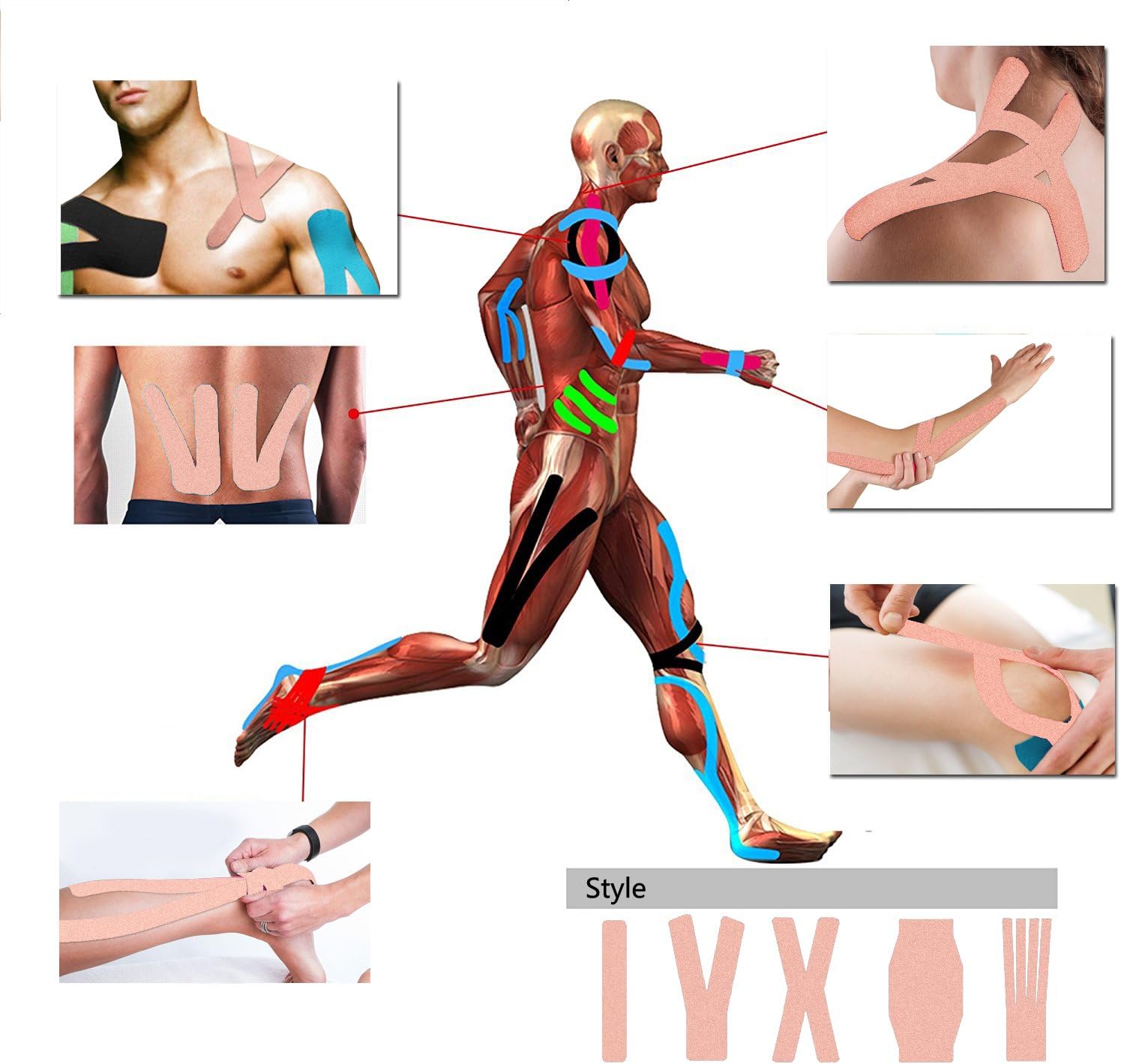 FOU Kinesiology Recovery Therapeutic Tape, Waterproof Muscle Support for Athlete,Sports Injury Tape 1 inch x 16.4 ft / 2.5cm x 5m (2 Pack Beige): Sports & Outdoors