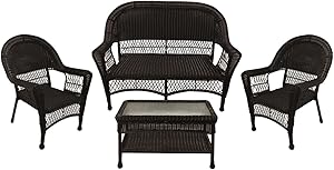 LB International 4-Piece Brown Resin Wicker Patio Furniture Set -2 Chairs, Loveseat & Coffee Table