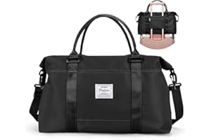 SYCNB Weekender Bags for Women,Travel Duffel Bag,Overnight Weekend Carry On Personal Item Bag with Wet Pocket & Trolley Sleeve,Gym Bag,Black