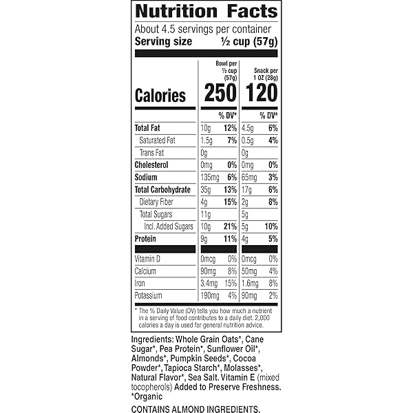 CASCADIAN FARM ORGANIC GRANOLA, COCOA ALMOND, PROTEIN GRANOLA, NON-GMO, 9 OZ RESEALABLE POUCH