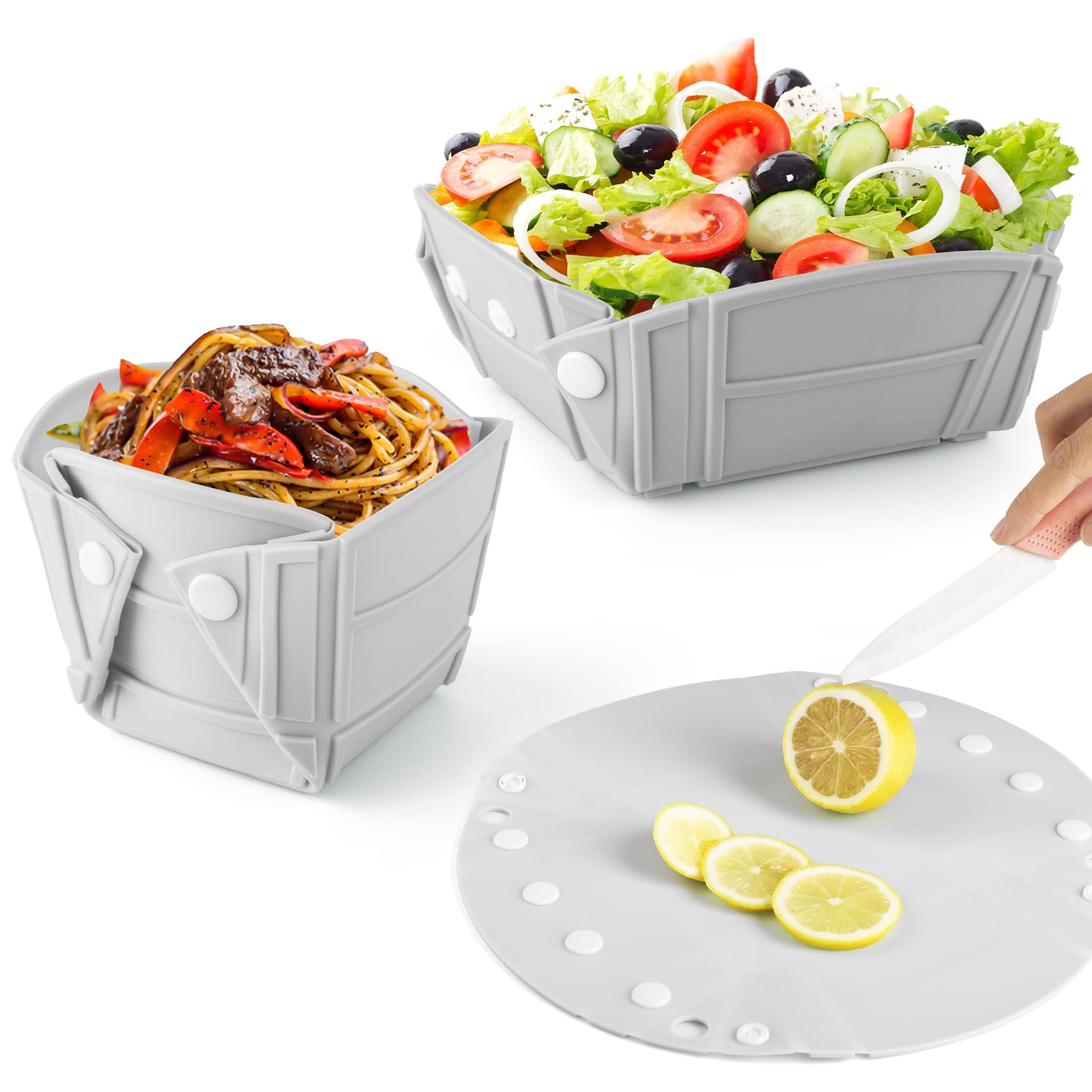 RoseFlower Collapsible Bowl, Portable Reusable Customizable Shapes Silicone Collapsible Bowls for Camping, Foldable into a Bowl, Plate, or Cup, Camping Essentials for Camping, RVs (Grey)