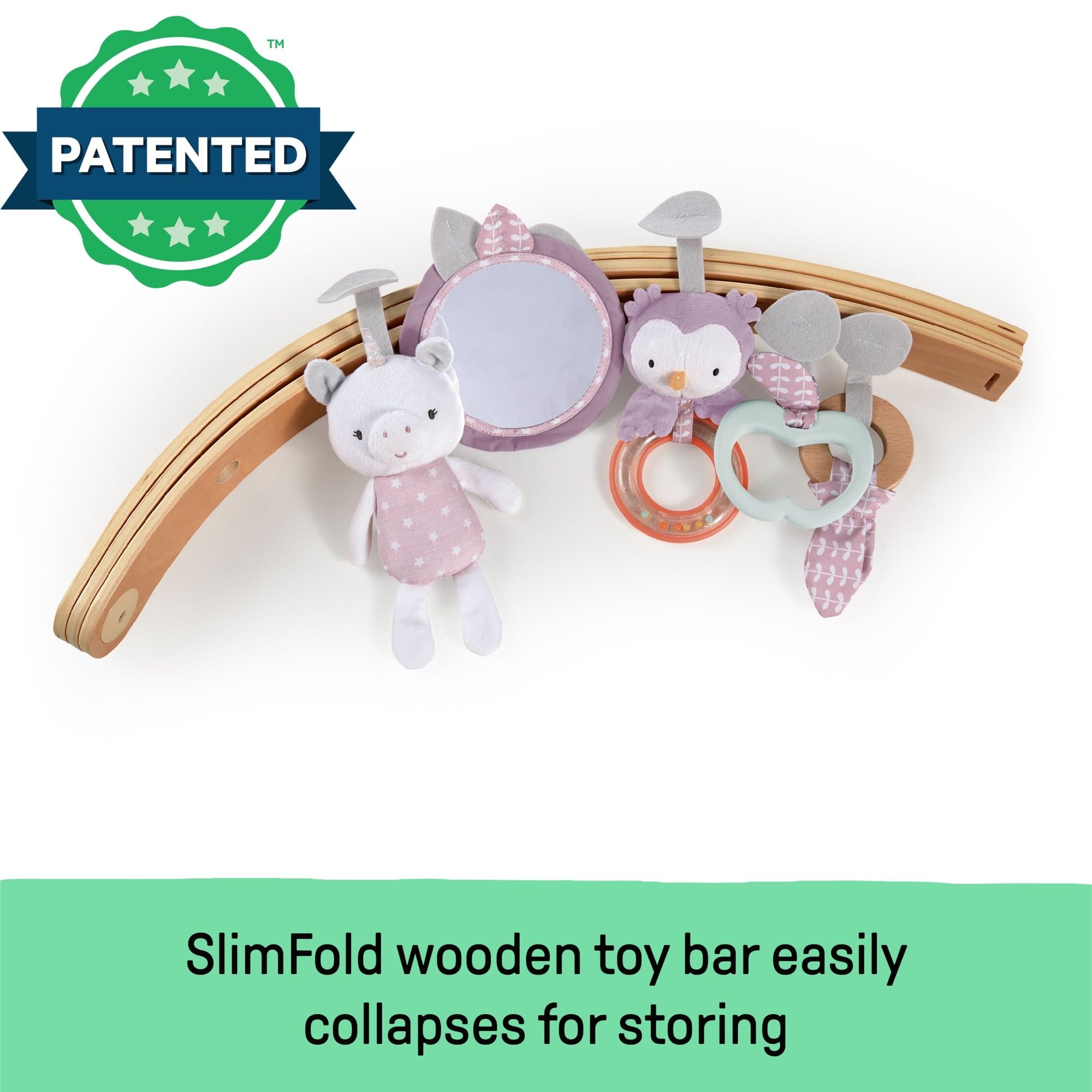 Ingenuity Cozy Spot Reversible Duvet Activity Gym & Play Mat with Wooden-Toy-bar - Calla (Pink), Newborn and up