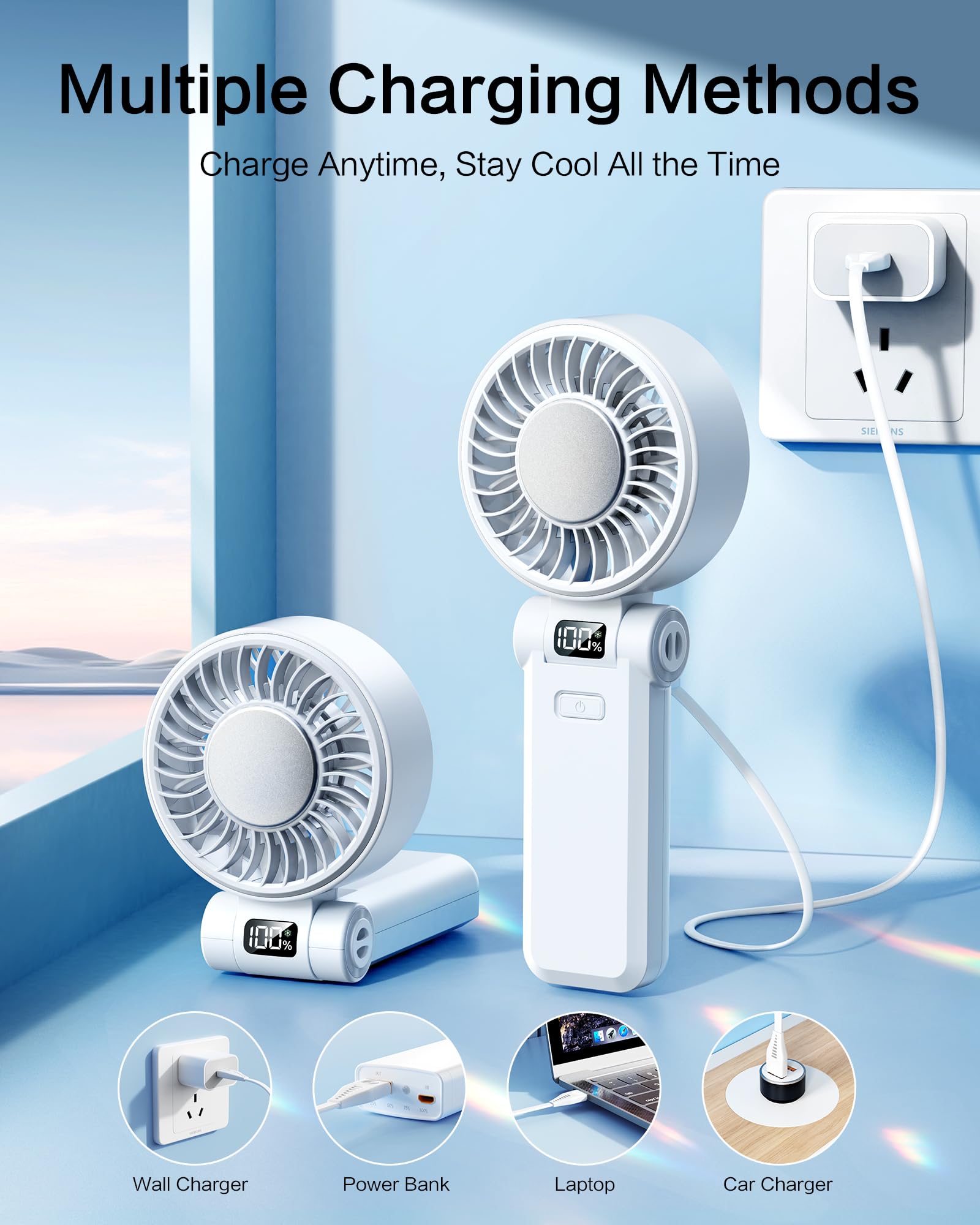 3-IN-1 Mini Portable Handheld Fan, Small Pocket Fan with Max 21 Hours Runtime, 180° Adjustable Fold, 5-Speed Wind & 7700RPM High-Speed Motor, Personal Little Electric Fa-n for Travel/Work/Outdoor