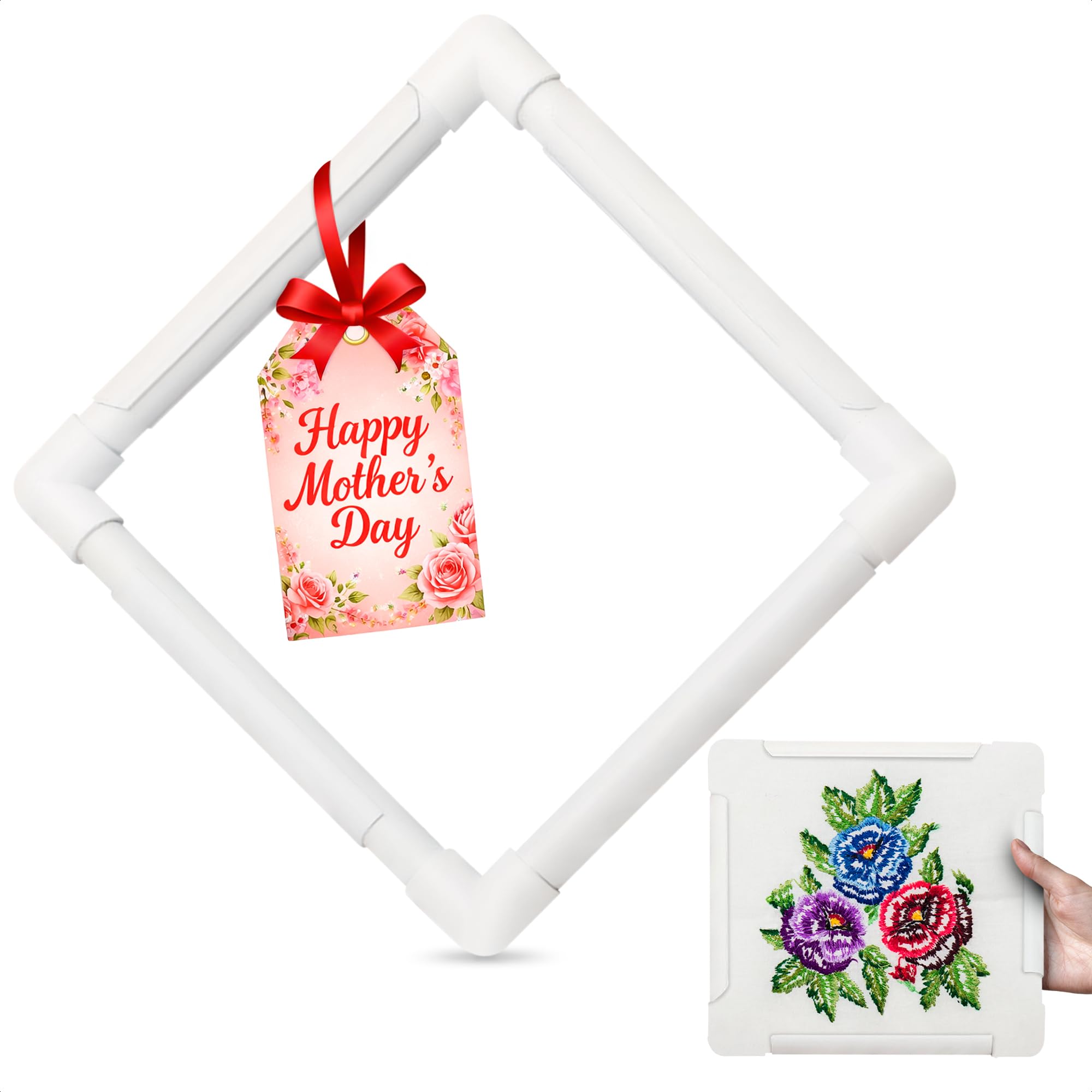 Photo 1 of 11 Inch Plastic Embroidery Hoop - Snap Needlework Frame White Plastic Sewing Hoops Hand Embroidery Hoops - Snap Needlework Frame Cross Stitch Frame Square Embroidery Hoop for Cross Stitching, Quilting