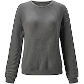 winkbay Women's Crew Neck Waffle Knit Sweater Dressy Casual Long Sleeve Loose Work Pullover Tops