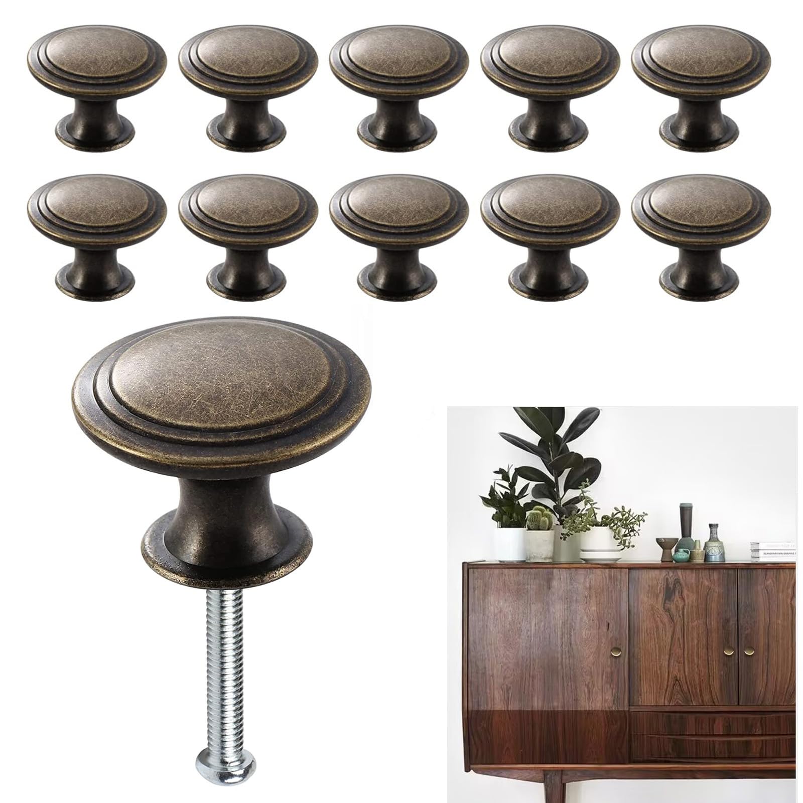 KanDery 12PCS Vintage Cabinet Knobs, Retro Drawer Knobs, Antique Style Kitchen Cupboard Handles, Round Furniture Door Knobs