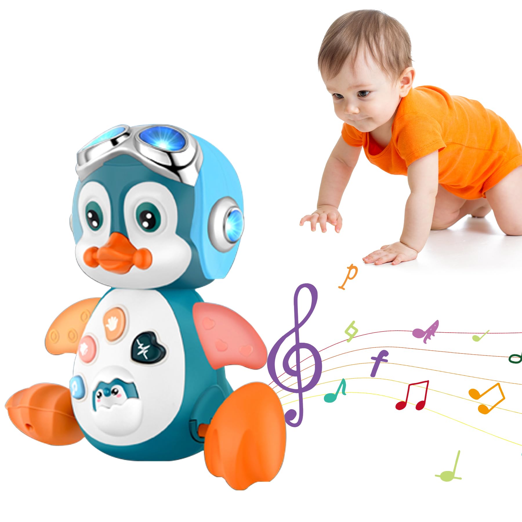 Photo 1 of ***ITEM IS ABOUT 7" TALL***Crawling Penguin Baby Musical Toys, Baby Tummy Time Toys for Infant 0-3 0-6 6-12 12-18 Months Music Learning Crawl Interactive Development Toy with LED Lights, Babies Toddler Boy Girl Birthday Gift***ITEM IS ABOUT 7" TALL***