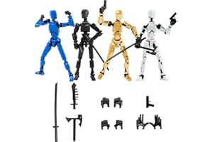 Sulliwayu 4PCS Assembled Titan T13 Action Figures Set Lucky Dummy Nova 13 Action Figure Robot Stick Figures Fidget Toys for Boys Multi Movable Joints Gifts Toys for Kids (Golden+White+Blue+Black)