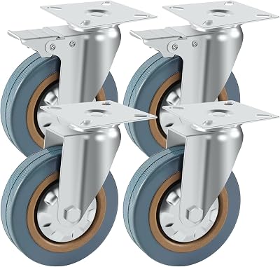 Holdfiturn 4Pcs 100mm Rubber Swivel Castor Wheels with Brakes 600kg