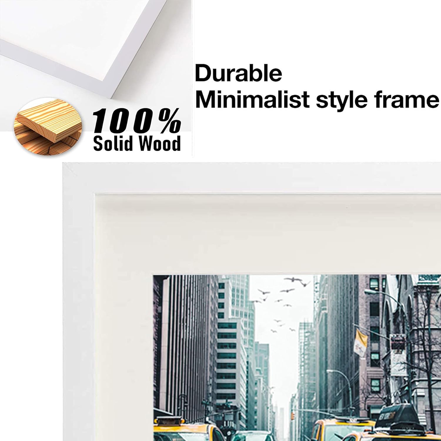 Picture Frames 8x10 Picture Frames Set of 4, Display Pictures 6x8 with Mat or 8x10 Without Mat, Solid Wood Photo Frames for Wall or Tabletop Display, White -