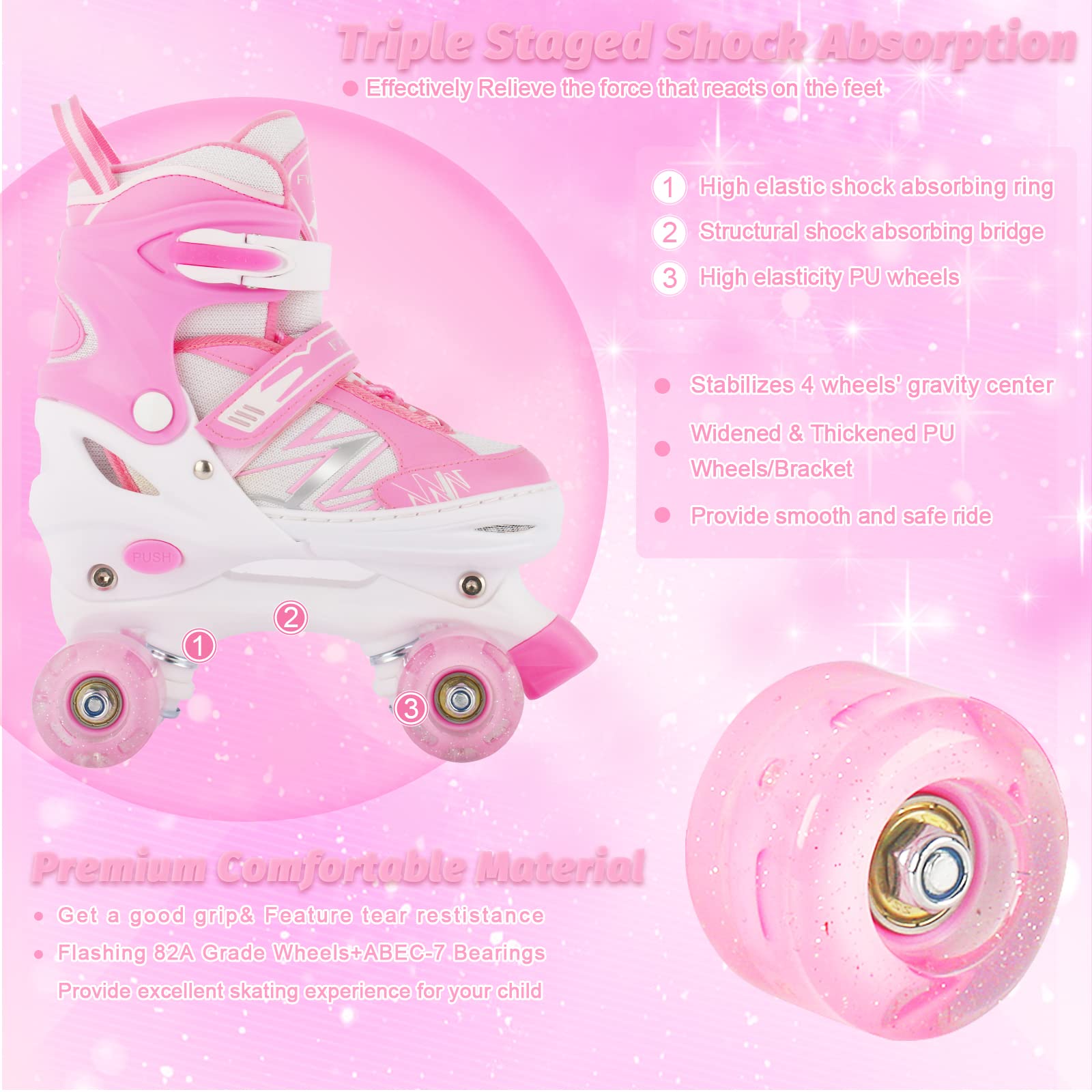 Kids Roller Skates for Boys Girls Beginner Toddlers, 4 Sizes Adjustable Roller Skates with Light up Wheels for Children, patines para niñas patins à roulettes Enfants Filles Garçons