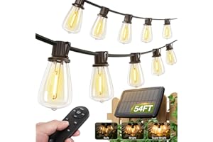 addlon 54(48+6) FT Solar String Lights Waterproof,Patio Lights Solar Powered with Remote & USB Port 15+1 LED Shatterproof Bulbs 3 Light Modes, Dimmable Solar Light for Camping Backyard Garden