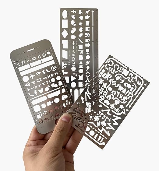 Amazon Com Wocst 3 In 1 Stainless Steel Drawing Painting Stencils Included Web Ui Ios Stencils For Scrapbooking Card And Craft Projects