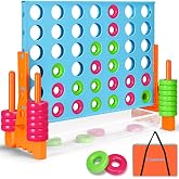 GADFISH Giant 4 in A Row - 2.6 FT Tall Outdoor 4 in A Row Perfect for Indoor &amp; Outdoor Use, 4-to-Score Giant Game Set for Kids &amp; Adults, with 42 Jumbo Rings &amp; Quick-Release Slider (Blue &amp; Orange)