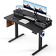 HUANUO 48″ x 24″ Electric Standing Desk with 2 Drawers, C-Clamp Mount Compatible, Height Adjustable Computer Desk, Home Office Stand Up Desk with 4 Preset Heights & 2 Hooks, Black