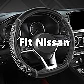 West Llama Flat Bottom Car Steering Wheel Cover for Nissan,D Shaped Steering Wheel Cover for Rogue,Altima,Kicks (Diamond Quilted-Black+Gray-Standard Size)