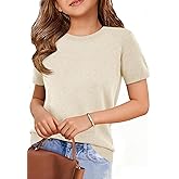 ZDC Girls Spring Clothes Kids Summer Short Sleeve Sweaters Lightweight Cute Tops School Shirt