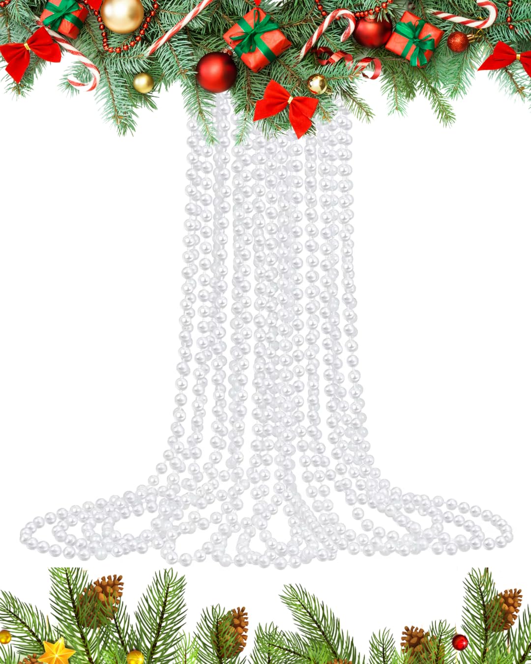 UKDD® 10m Long Christmas Bead Chain - Christmas Shiny Bead Garlands - Christmas tree Decorations (White)