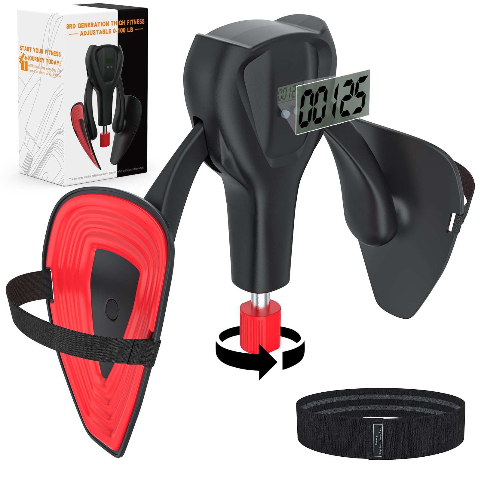 Photo 1 of 3rd Gen Thigh-Train 0-100 lbs Adjustable Resistance Inner Thigh Train Exercising Counter with Leg Straps Band Pelvic Floor Kegel Hip Exercise Workout Equipment Pilates Women Men (Black)